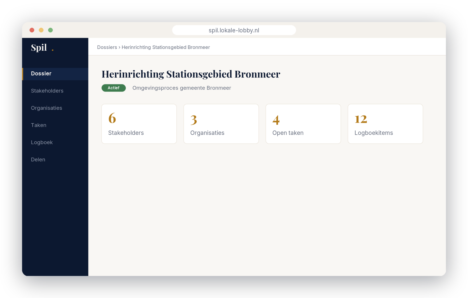 Voorbeeld van een dossier in Spil
